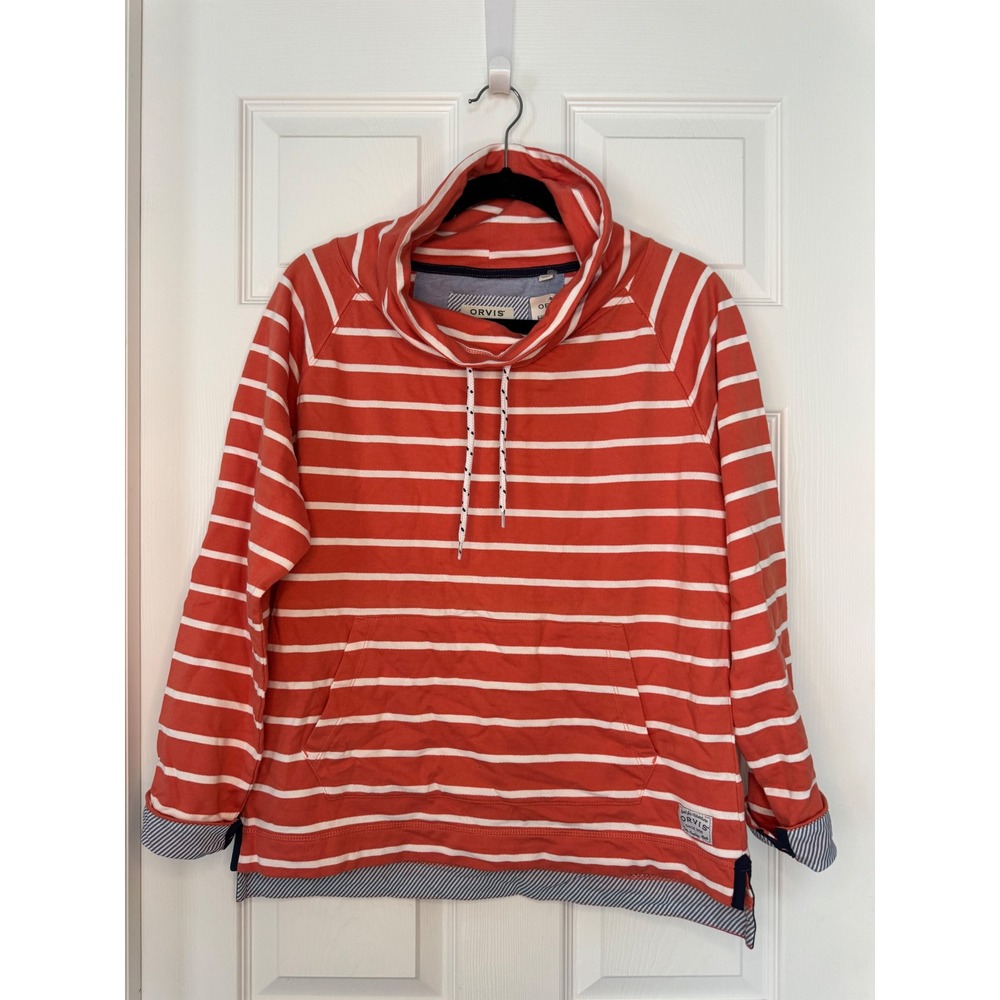 NWT Orvis Womens Orange Striped French Terry Cowl Neck Pullover Sweatshirt S